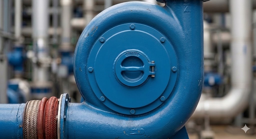 Industrial centrifugal blower used for process ventilation and air handling in a manufacturing facility.